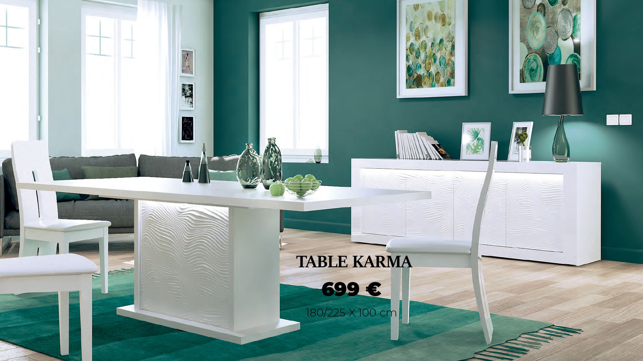 TABLE KARMA 180/225 x 100 cm